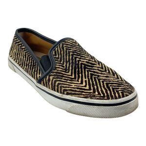 Dv dolce Vita Women's Black Brown Faux Fur Animal Print Sneakers Slip On US 6